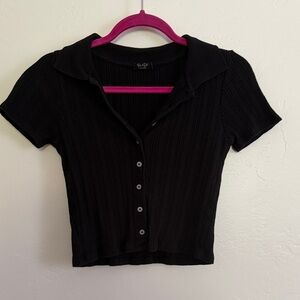 John Galt Black Ribbed Button-Down Shirt
